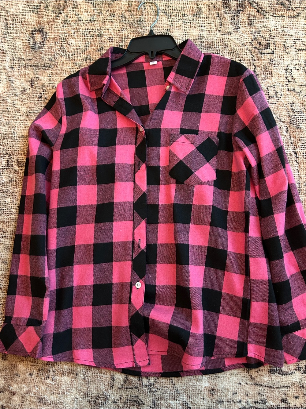 Women's Pink & Black Plaid Button-Up Shirt